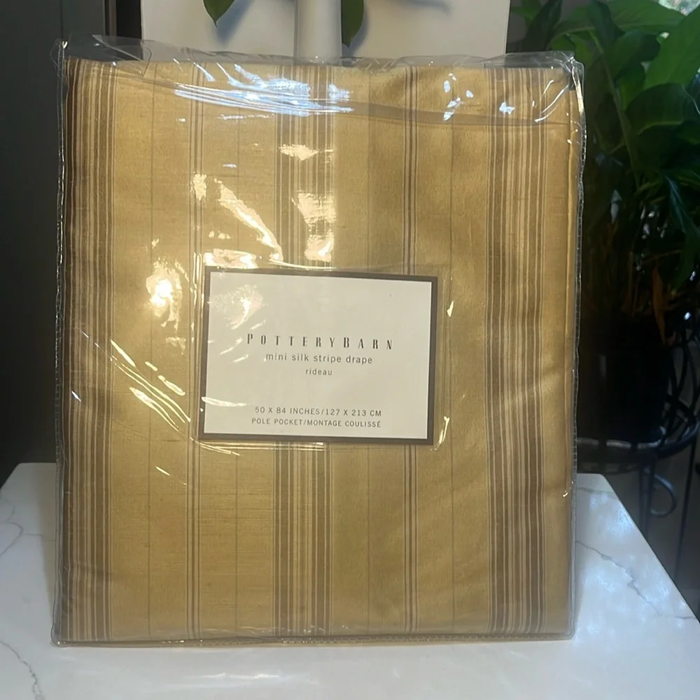 Pottery Barn Silk Drape Rideau Gold and Brown Stripe 60 x 84 New in Package